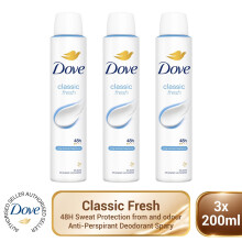 Dove Classic Anti-Perspirant with 48H Sweat Protection Deo for Women 200ml, 3pk