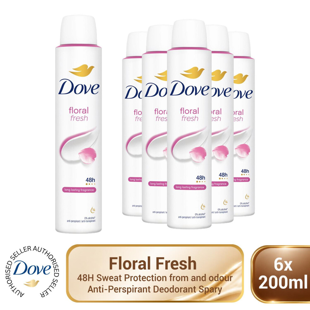 Dove Floral 'Antiperspirant' 48H Sweat Protection Deo 200ml, 6 Pack in White - Image 5