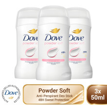 Dove Powder Soft Anti-Perspirant Deo Stick 50ml 3 Pack, 48H Sweat Protection