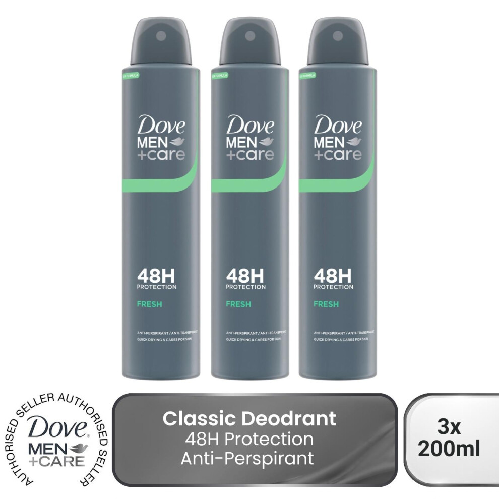Dove Men's White +Care Fresh 'Antiperspirant' Deo Spray For 48H Protection 200Ml,3 Pack In - Image 4
