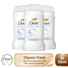 Dove Classic Fresh Anti-Perspirant Deo Stick 50ml 3 Pack, 48H Sweat Protection