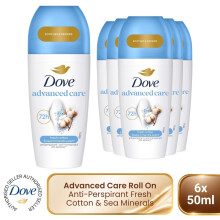Dove Advanced Care Roll On Anti-Perspirant Fresh Cotton & Sea Minerals 50ml, 6Pk