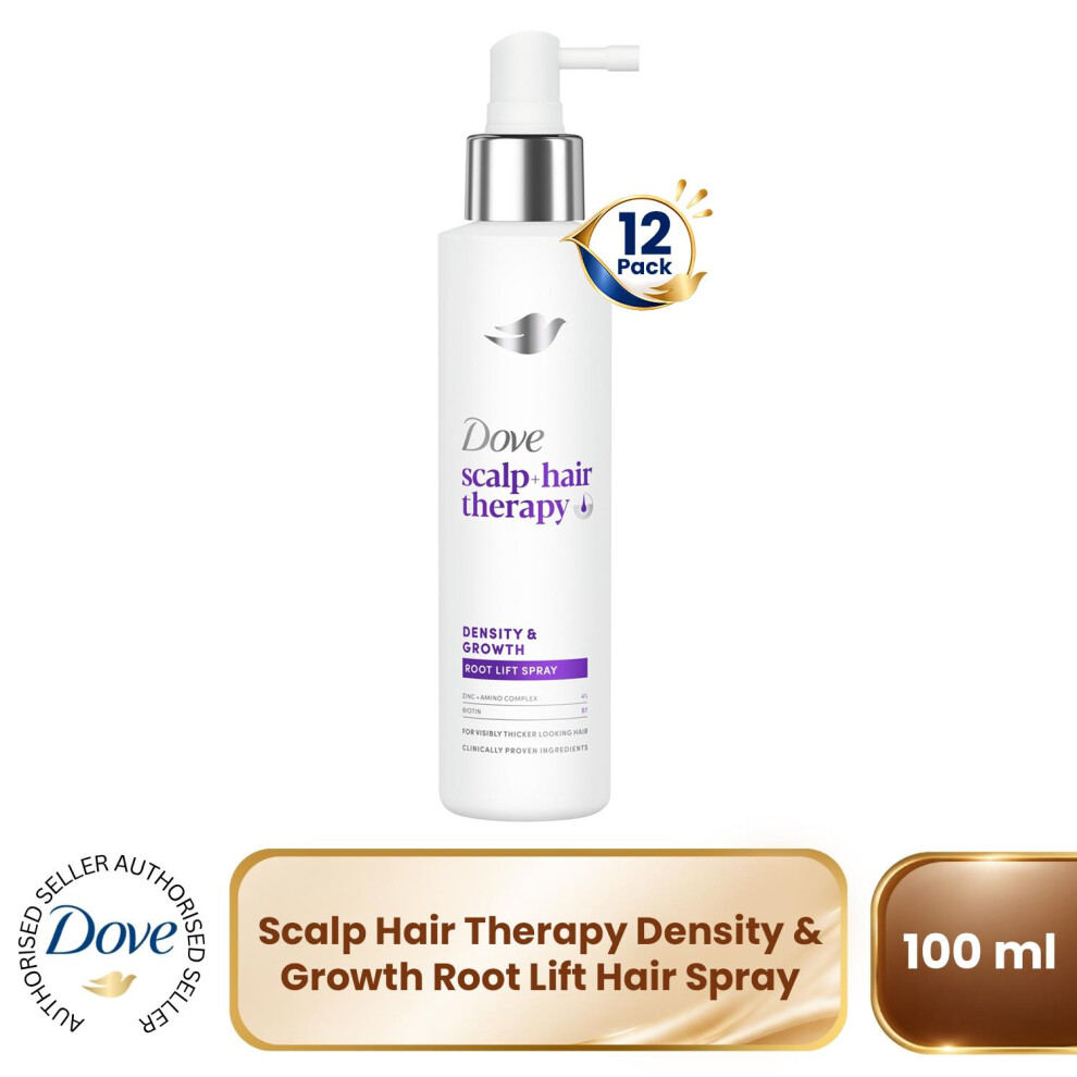 Dove Scalp+ Hair Therapy Hair Spray - Density & Growth Root Lift Spray, 12X100ml