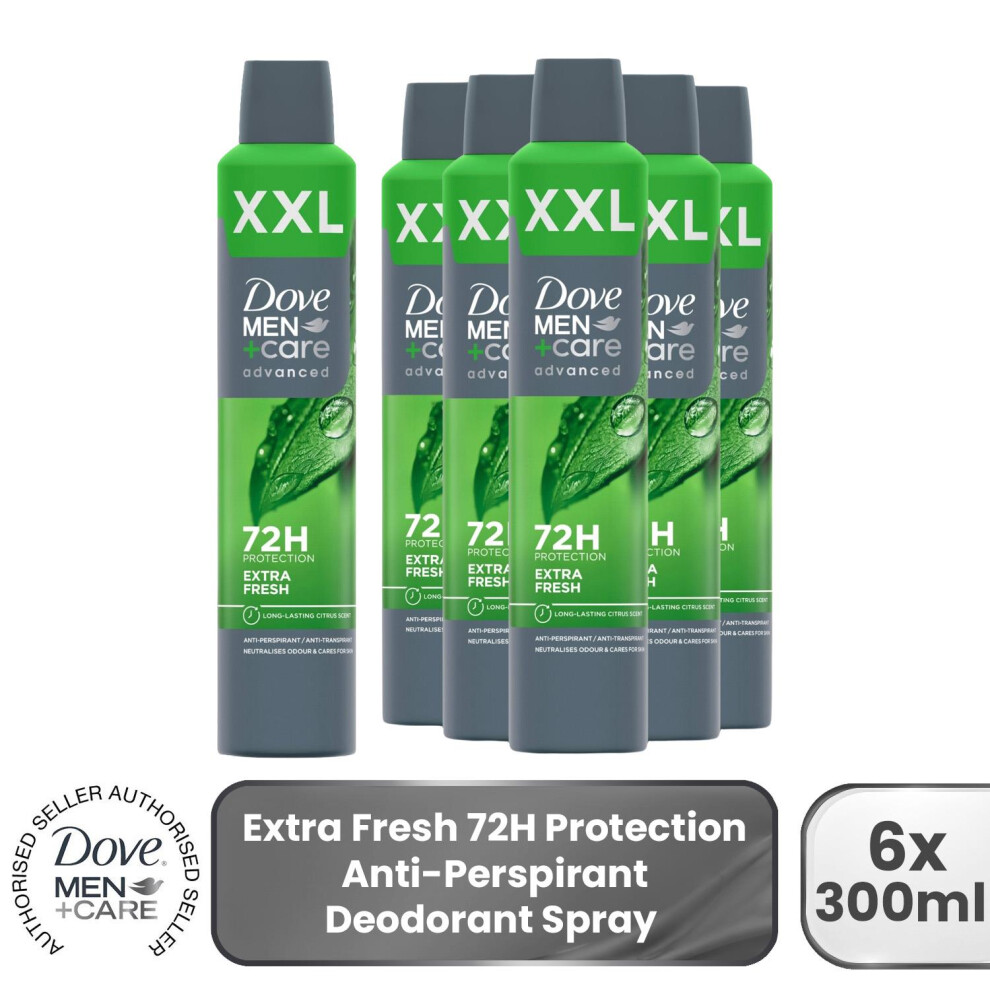 Dove Men+Care Advanced Xxl Anti-Perspirant Aerosol Deo Extra Fresh 300Ml, 6 Pack