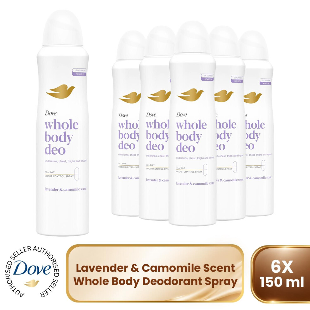 Dove Whole Body Odour Protection Deodorant Spray Lavender & Camomile, 6X150ml