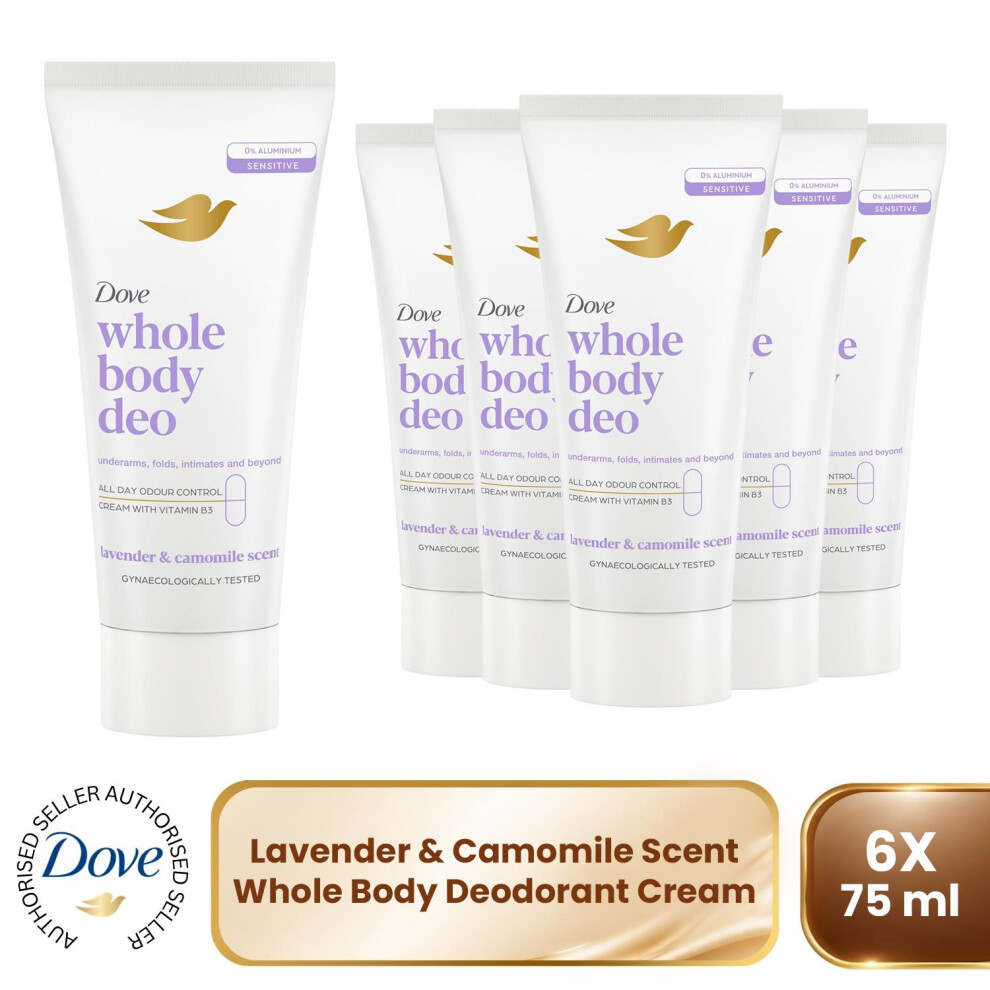 Dove Whole Body Odour Protection Deodorant Cream Lavender & Camomile, 6X75ml