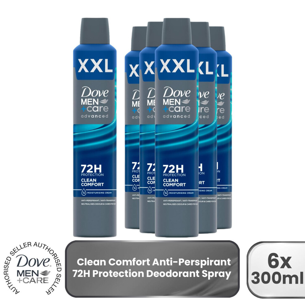 Dove Men+Care Advanced Xxl Anti-Perspirant Aerosol Deo Clean Comfort 300Ml, 6Pk
