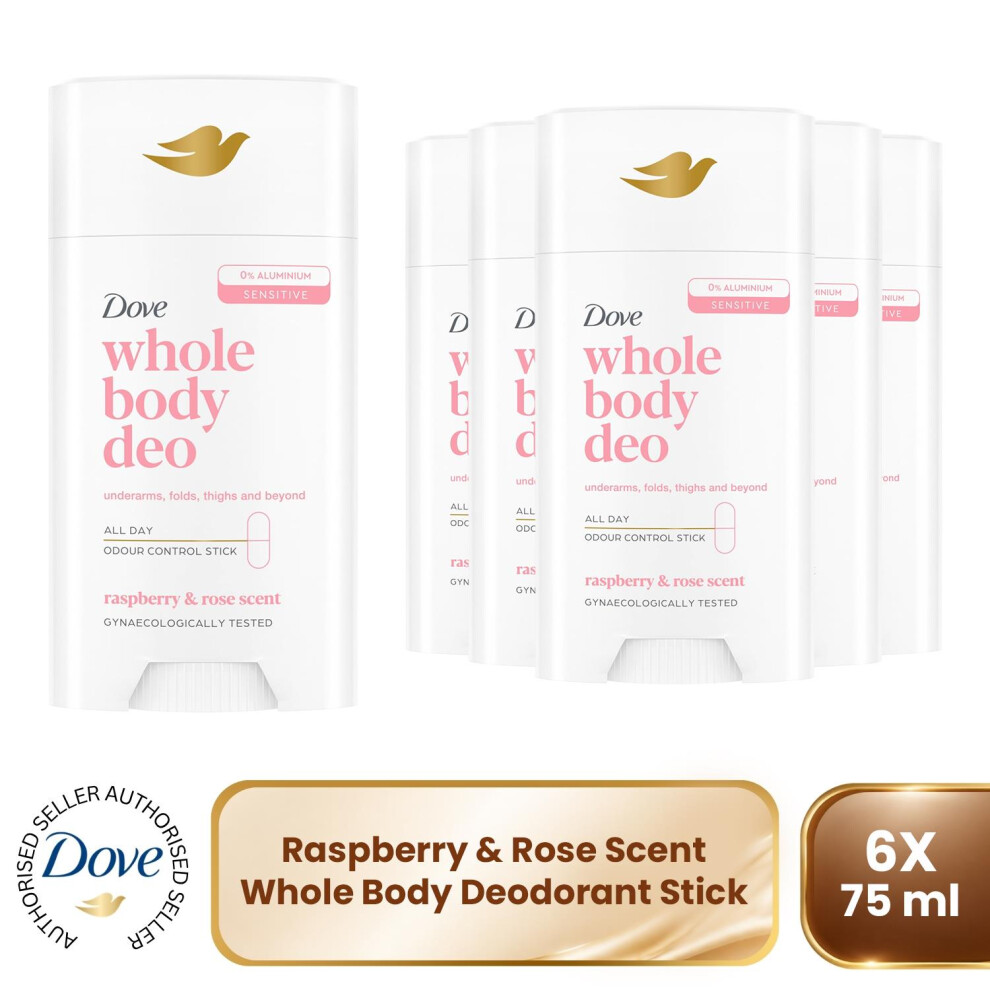 Dove Whole Body Deodorant Stick Long Lasting Fresh Raspberry & Rose, 6X75ml