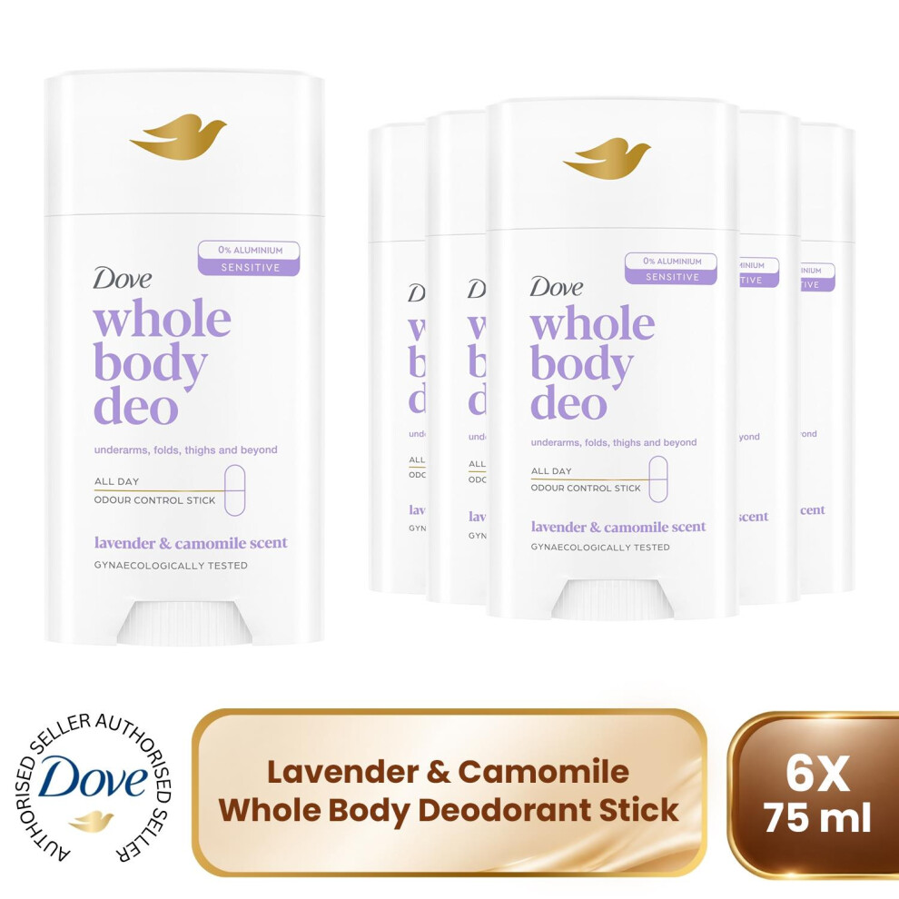 Dove Whole Body Deodorant Stick Long Lasting Fresh Lavender & Camomile, 6X75ml