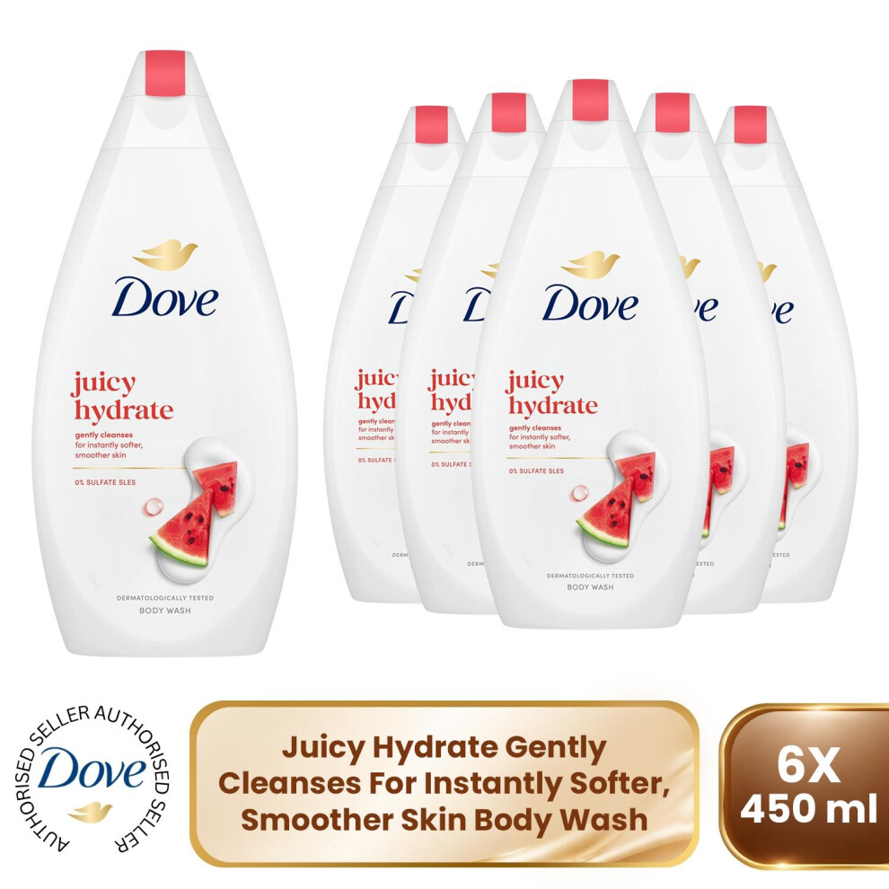 Dove Juicy Hydrate Body Wash, 0% Sulfates & Sles Gentel Cleansing, 450Ml 6 Pack