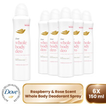 Dove Whole Body Odour Protection Deodorant Spray Raspberry & Rose, 6x150ml