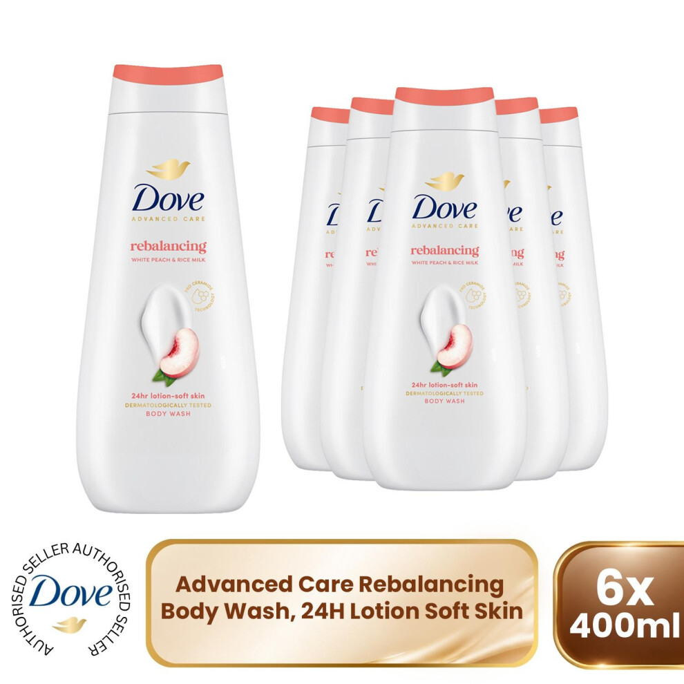 Dove Advanced Care Rebalancing Body Wash, 24H Lotion Soft Skin 400Ml 6 Pack