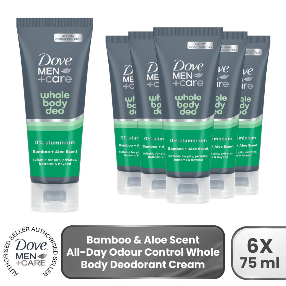 Dove Men+Care Whole Body Deodorant Cream Bamboo & Aloe 72H Protection, 6X75ml