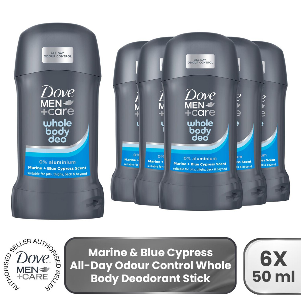 Dove Men+Care Whole Body Deodorant Stick Marine & Cypress 0% Aluminium 6X50ml