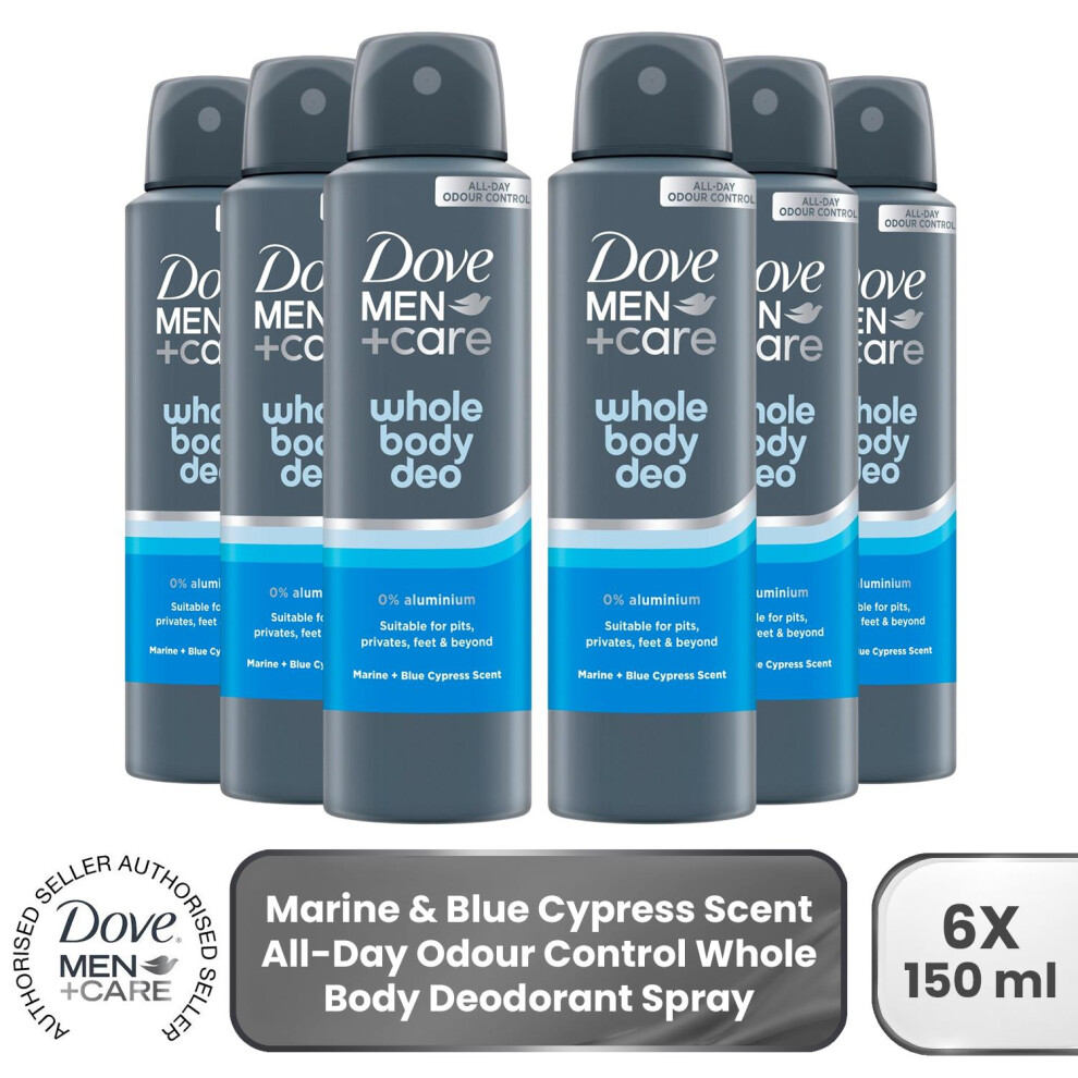 Dove Men+Care Whole Body Deodorant Spray Marine&Cypress 72H Protection, 6X150ml