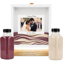 NIRALIS Ritual Arena Boda Kit, Conjunto de 2 Botellas de 800 g, Moldura de Madeira Branco 25x25 cm, Castanho e Creme