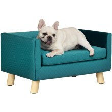 PawHut sofá para cães pequenos, cama elevada, 64x45x36 cm, azul-esverdeado