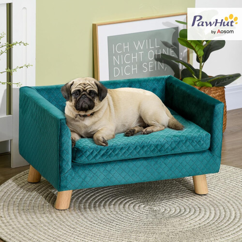 PawHut sofá para cães pequenos, cama elevada, 64x45x36 cm, azul-esverdeado 1