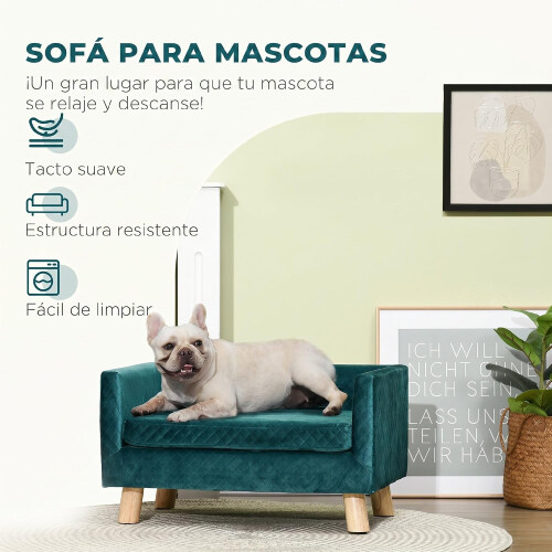 PawHut sofá para cães pequenos, cama elevada, 64x45x36 cm, azul-esverdeado 2