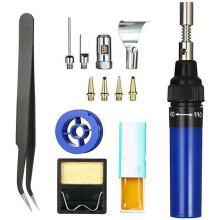 Kit de soldador de gás butano de 13 peças, lanterna sem fios, compacto, verde amarelo e azul
