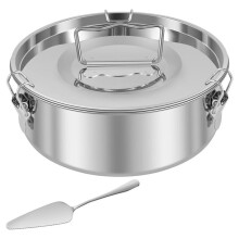 304 Stainless Steel Flan Pan for Pot Flan Mold with Lid Flan Mold Pan 1.5 QT Capacity with Cake Spatula for Pudding