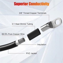 6PCS 2 AWG Battery Cables 6 Inch, Pure Copper Battery Bank and Inverter Cable Set with Tinned Copper 3/8" Lugs Terminals