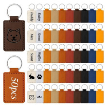 50 Blank Multicolored Leather Keychains (with Metal Rings) for Laser-Engraving, Stamping, and Custom Gift Making