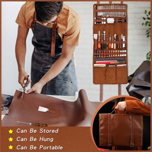 Leather  Tool Roll Bag, Portable Foldable Leather Working Storage Pouch for Leather Carving, Punching, Sewing 2