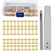 Brass Leather Rivet Set with Installation Tools, Multi Sizes Double Cap Rivets Kit for DIY Leather , Bags Repair