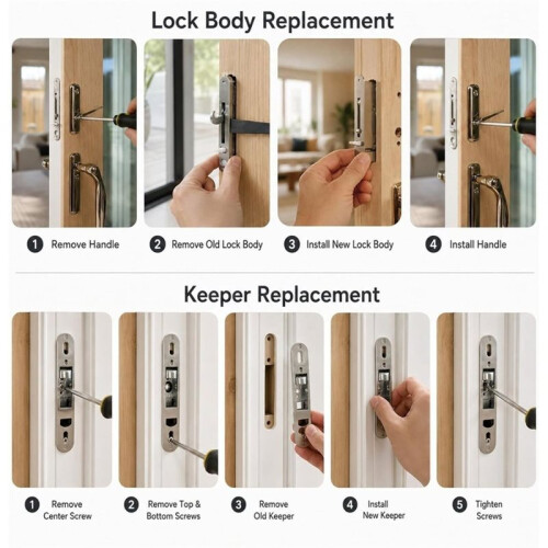 Sliding Door Lock Replacement Kit for Andersen 2-Panel Gliding Patio Doors 1986-Present, Reachout Lock and Receiver 1