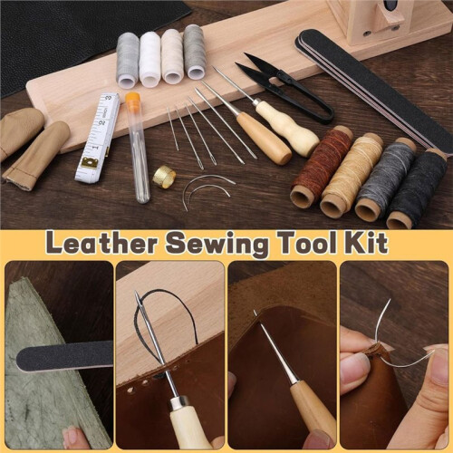 Leathercraft Kit (Includes A Wooden Stitching Clamp) - Ideal for Hand-Stitching, Saddlery, Various Leather DIY Projects 2