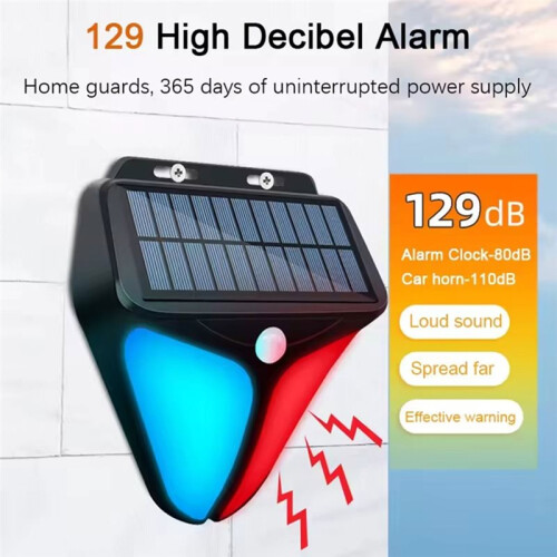 Outdoor Solar Alarms Light 4 Mode Motion Sensor Sound and Light Warning Wall Lights Waterproof Flash Security 2pc 2