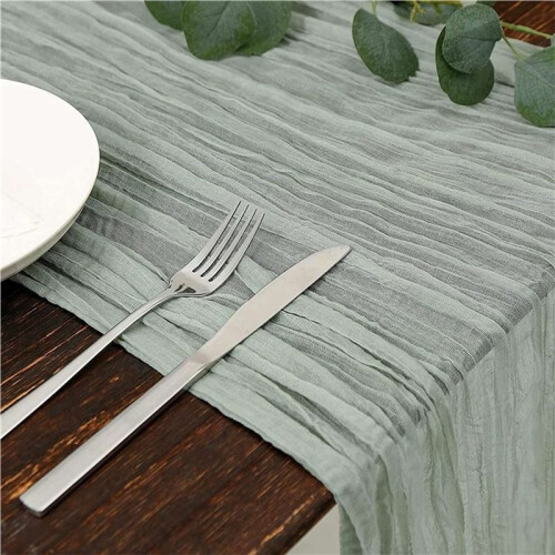3X Table Runner Boho Gauze Cloth Table Runner Rustic Sheer Runner for Wedding Baby Shower Table Decorations 90X400cm 2