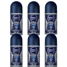 Nivea Men Cool Kick Roll On Deodorant 50ml x6 Bulk Pack Long Lasting