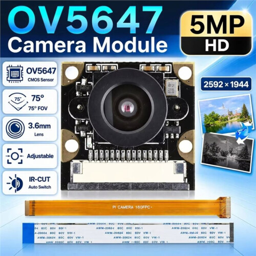 OV5647 Camera Module for Raspberry Pi 3B+ 4 Adjustable 75 Degree FOV 3.6mm 5MP HD CSI Interface Infrared  IR-CUT 1