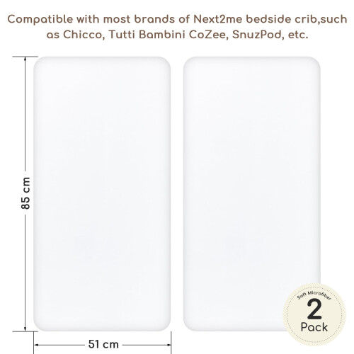 Yukkidds Next to Me Crib Sheets 83x50 cm Fitted 2 Pack Bedside Crib Sheets 2