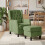 Pushback Wingback Recliner Chair with Footstool, Green Chenille Upholstery 2