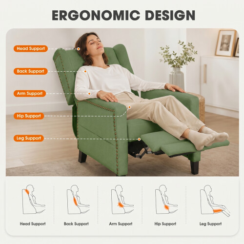 Pushback Wingback Recliner Chair with Footstool, Green Chenille Upholstery 2