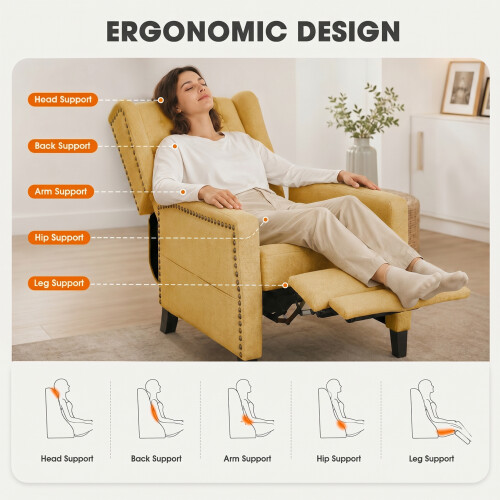 Pushback Wingback Recliner Chair with Footstool, Yellow Chenille Upholstery 1