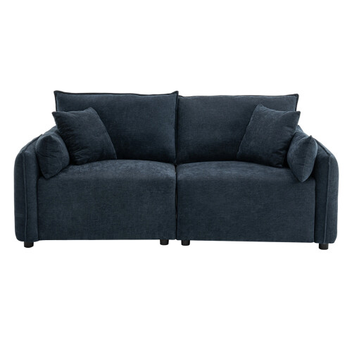 Modern 2-Seater Deep Blue Chenille Sofa with 4 Decor Cushions 2