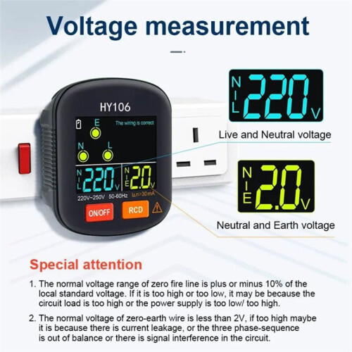GFCI Outlet Tester, 3 Prong Receptacle Tester Voltage Display with LCD Screen Eu Plug 1