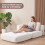 White Corduroy Convertible Floor Sofa Bed, Modular Sleeper Sofa with Tufted Cushion 2