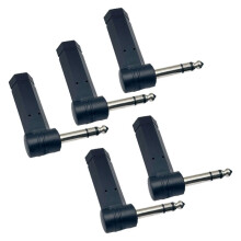 5 Stück 6,35-mm-Stereo-Audiostecker (Stecker auf Buchse), Rechtwinkliger Lautsprecheradapter für Studio-Mischpult-Verstärkerkabel
