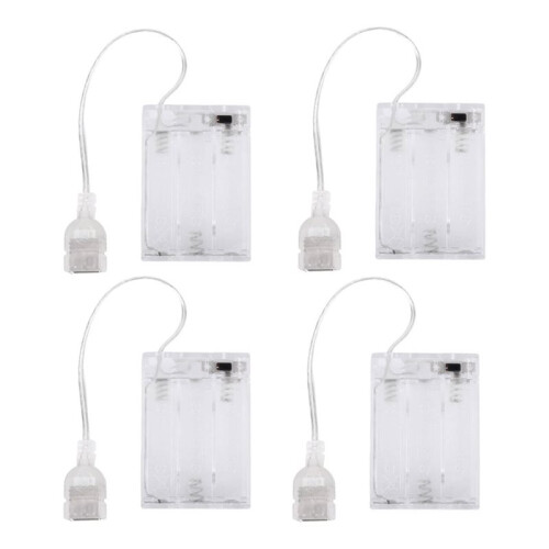 4pcs Battery Pack for 5V LED Transparent USB Light Battery Box Converts USB Lights to Battery-Operated