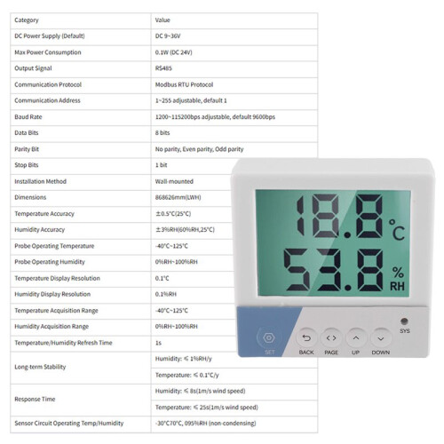 Industriële RS485 Temperatuur- en Vochtigheidssensorzender met Modbus-Protocol en LCD-Display