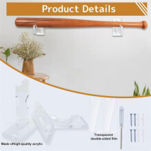 2 Pair Baseball Bat Holder Clear Acrylic Baseball Bat Wall Mount Bat Holder for Wall