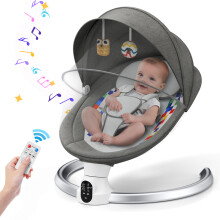 Elektrische baby wipstoel, donkergrijs, 5 schommelhoeken, Bluetooth, app en afstandsbediening