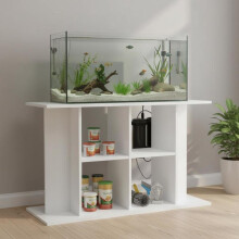 Aquariumständer aus Holzwerkstoff, Weiß, 100x40x60 cm, mit Wandbefestigung und Stauraum