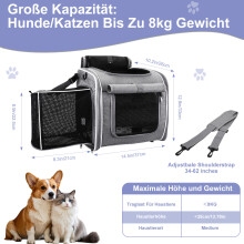 Haustier-Fahrradkorb, grau, für Hunde und Katzen bis 6 kg, mit Belüftungsnetz und Leckerli-Tasche
