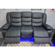 Madrid Leather Electric Recliner Sofa With Cupholders - Leather Sofa - 3+2 Seater - USB Charging Ports - LED Lights (Black, 3 Seater)